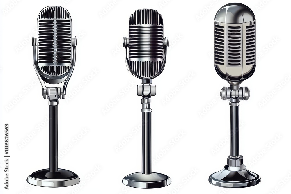 Fototapeta premium Set of isolated microphone vector icons on white