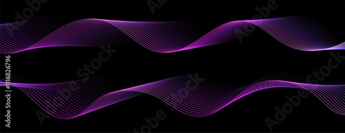 Obraz na płótnie Wave sound line, abstract lines background, graphic thin curves design element, elegant tech flow backdrop. Curvy stripes making motion effect. Vector illustration. w salonie