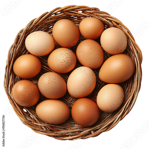 Wallpaper Mural Basket of eggs, variety of brown shades, natural texture, wicker basket, top-view, close-up, warm lighting, rustic style
 Torontodigital.ca