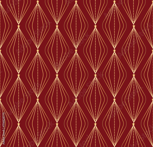 Christmas decoration background on red and gold colors , wold texture of spheres and lines