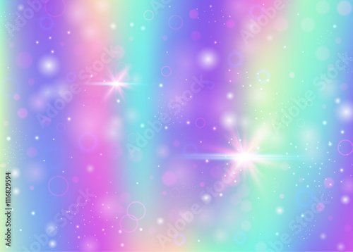 Magic Pattern. Purple Fairy Hologram. Unicorn Gradient. Iridescent Abstract Effect. Pink Cosmic Invitation. Blue Blurred Background. Girl Backdrop. Stars Magic Pattern.