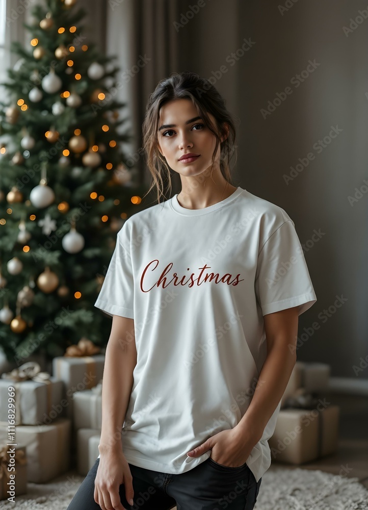 Obraz premium t-shirt mockup with Christmas background