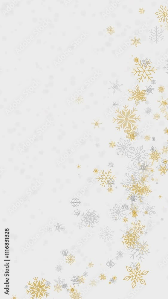 Snowflakes border in wave shape. Golden snowflakes with stars border. Christmas decoration on white background. Loop animation. Vertical video. Snowflakes border in wave shape. Golden snowflakes with stars border. Christmas decoration on white background. Loop animation. Vertical video.
