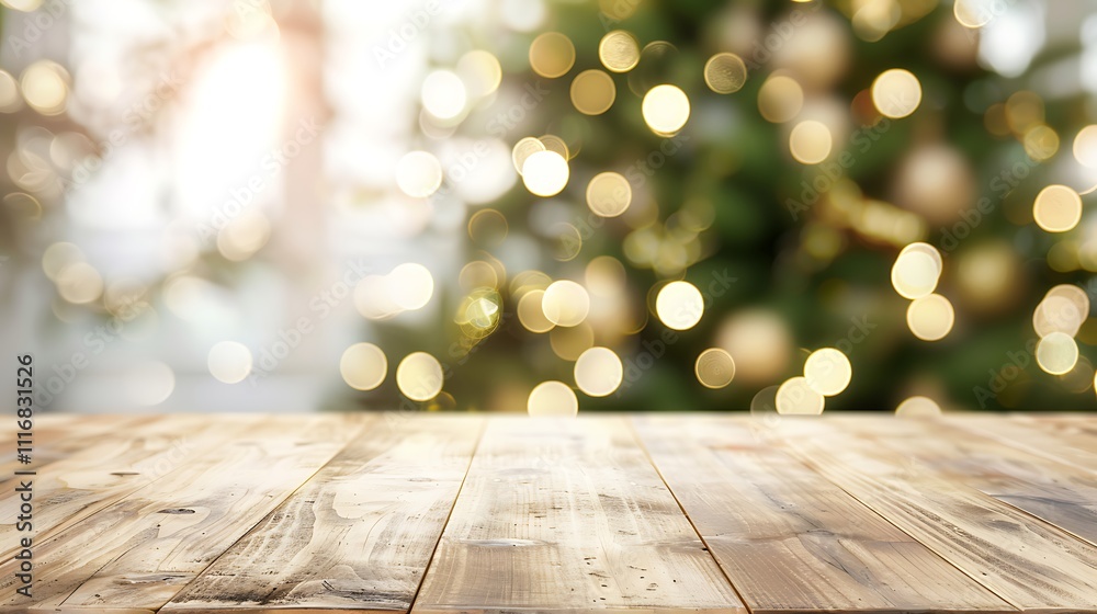 A blank Christmas table with an out-of-focus Christmas tree in the background, offering ideal space for showcasing products. A blank Christmas table with an out-of-focus Christmas tree in the background, offering ideal space for showcasing products.