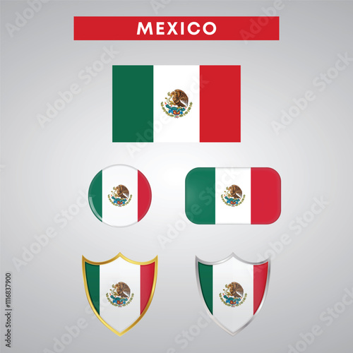 Mexico country flag country flag button and shield vector design