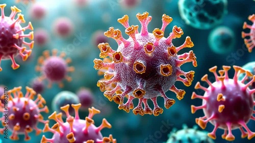 Wallpaper Mural Detailed view of colorful virus particles under microscopic examination in high-definition clarity Torontodigital.ca