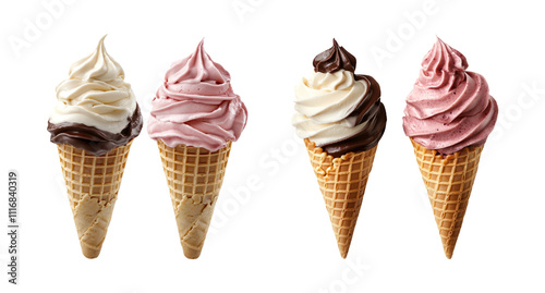 Delicious Ice Cream Cones on Transparent Background