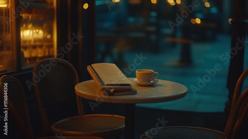 Wallpaper Mural A cozy caf? scene featuring a book and a cup of coffee on a small table. Torontodigital.ca