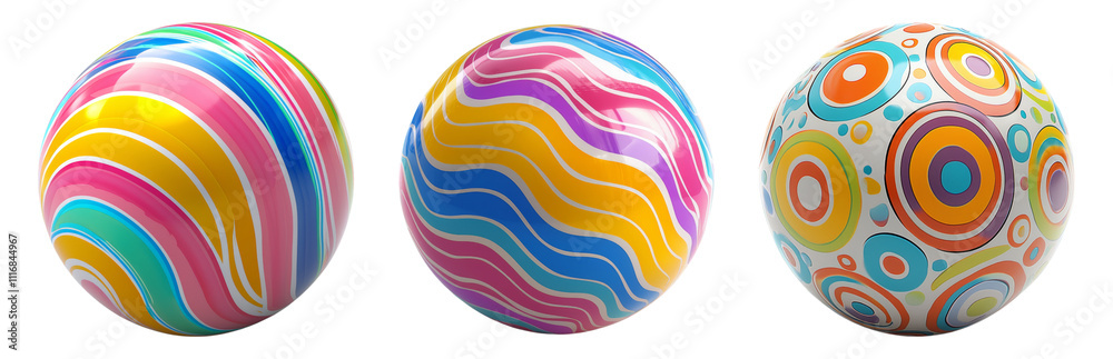 Obraz premium Decorative Balls with Vibrant Patterns Isolated on transparent background