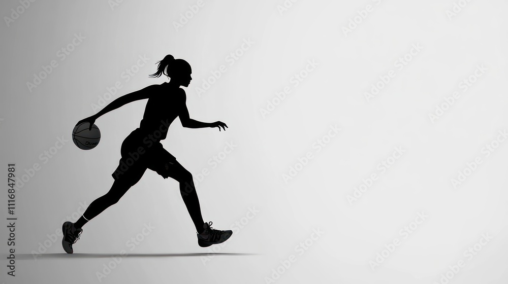 Fototapeta premium A silhouette of a person dribbling a basketball, emphasizing motion and athleticism.