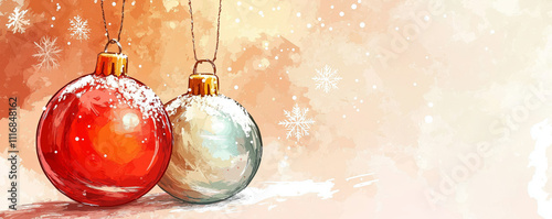 Ink decorations for christams tree. Copy space