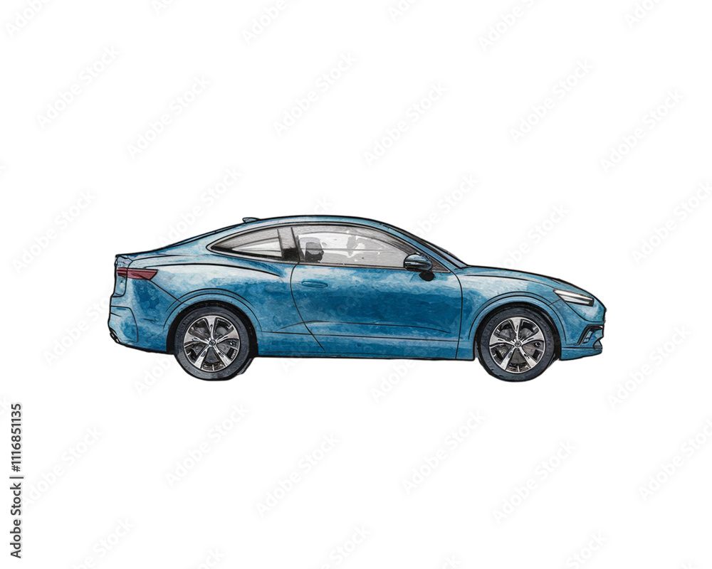 Fototapeta premium Elegant blue car illustration capturing the sleek design of modern automotive art
