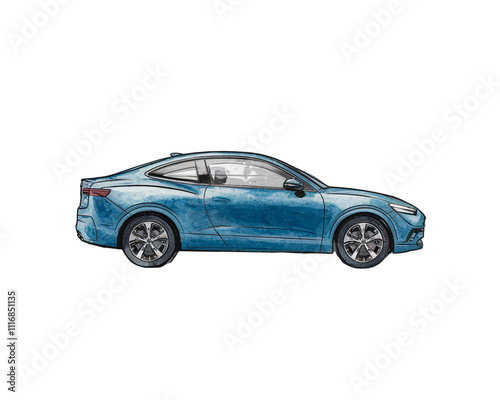 Elegant blue car illustration capturing the sleek design of modern automotive art