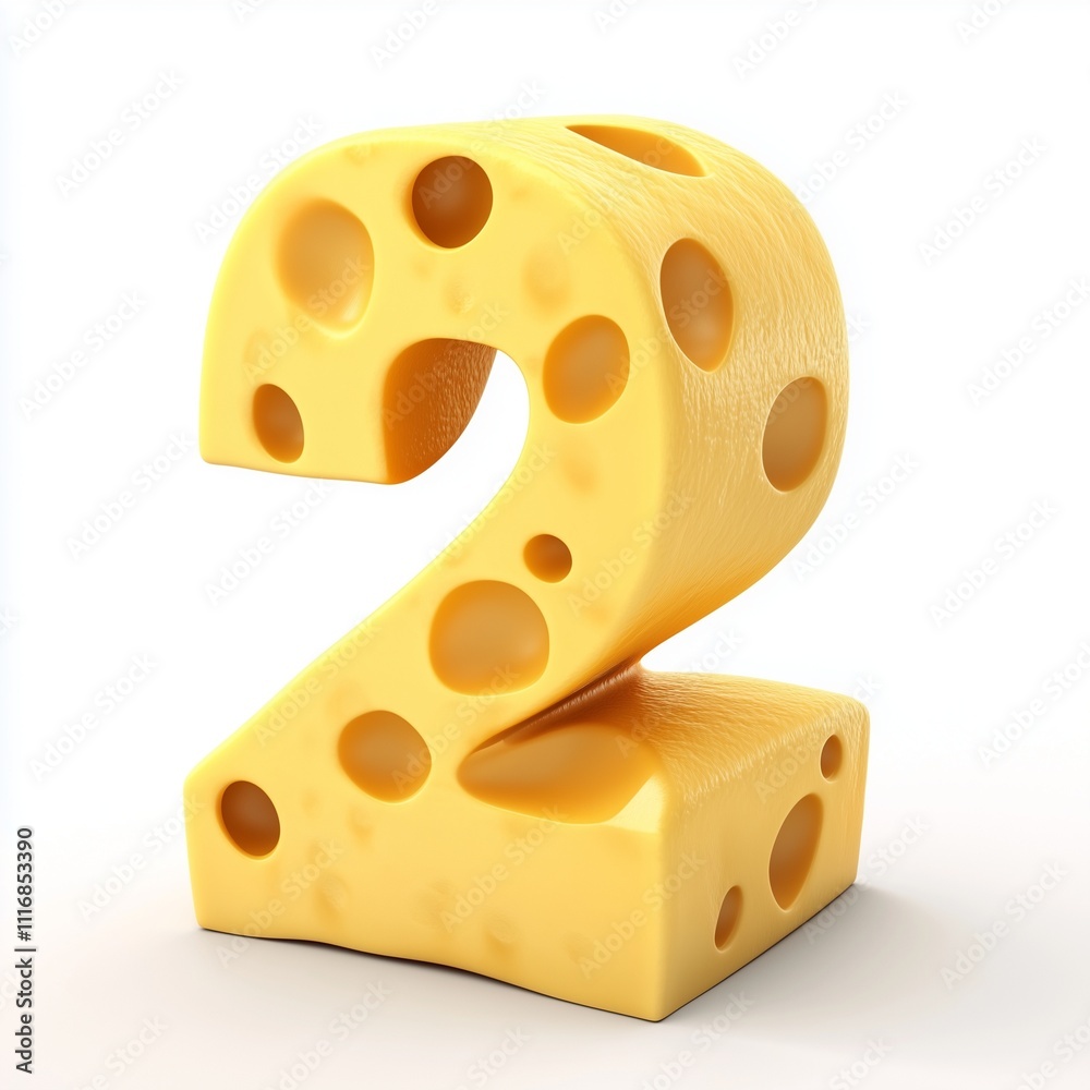 Number 2 cheese textured shaped for kids play learning alphabet Number 2 cheese textured shaped for kids play learning alphabet