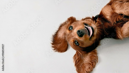petit chien heureux et souriant sur le dos en ia photo