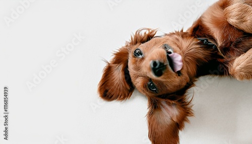 petit chien heureux et souriant sur le dos en ia