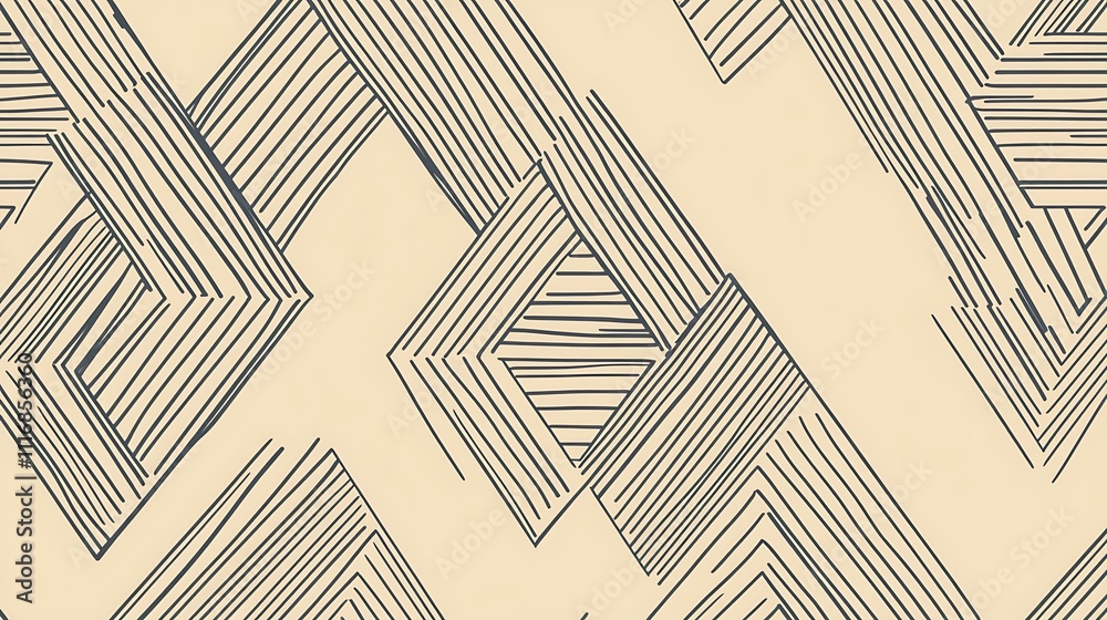 Fototapeta premium Abstract geometric pattern featuring interlocking lines and shapes in a neutral color scheme.