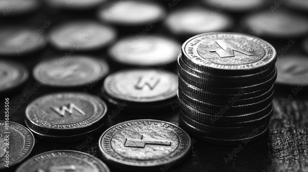 A symbolic stack of coins next to an upward arrow representing financial growth success investment profitability and economic development on a neutral background conveying wealth and prosperity A symbolic stack of coins next to an upward arrow representing financial growth success investment profitability and economic development on a neutral background conveying wealth and prosperity