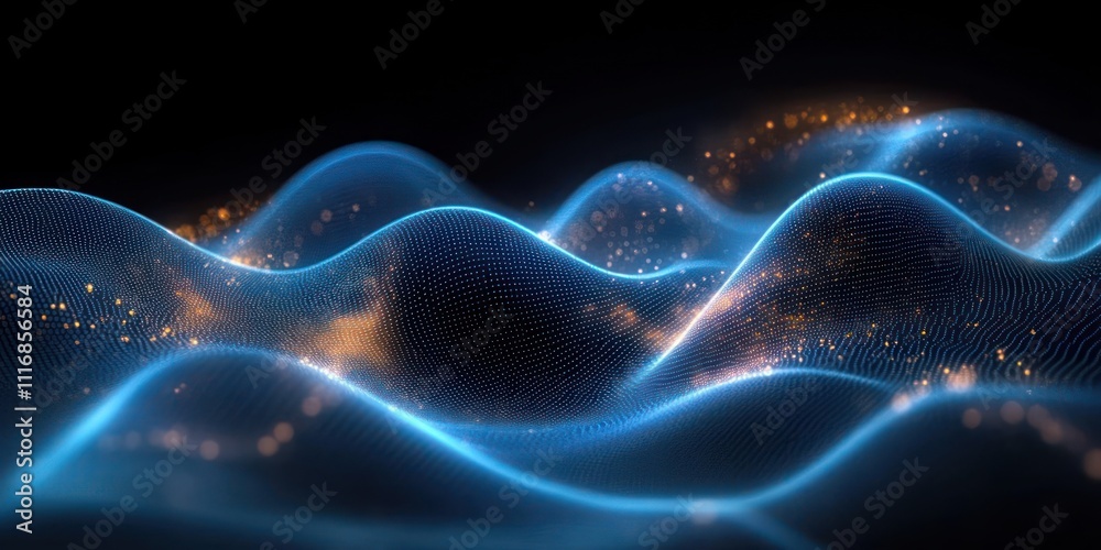 Dynamic Digital Wave Pattern with Blue Glow in Futuristic Technology Network System and Abstract Neural Connections Dynamic Digital Wave Pattern with Blue Glow in Futuristic Technology Network System and Abstract Neural Connections