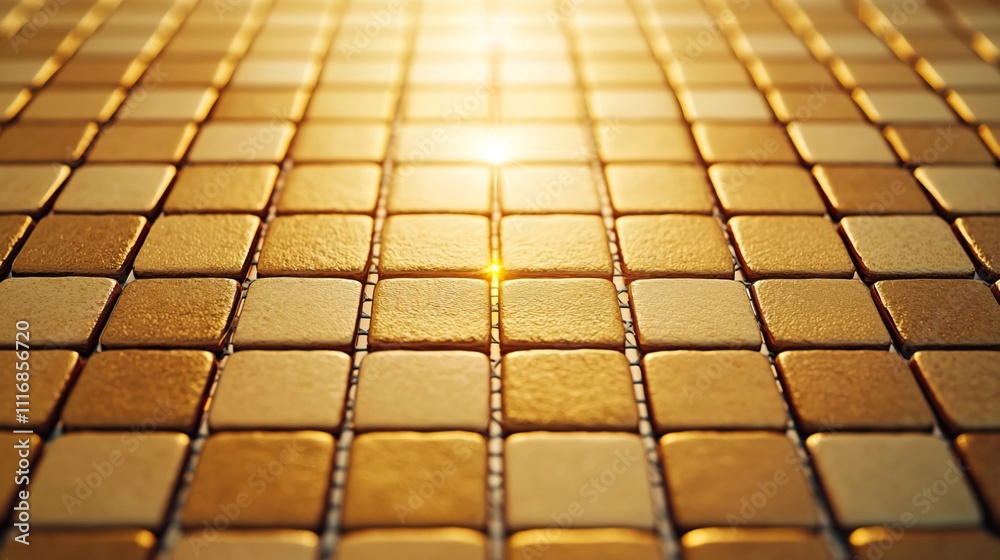 Obraz premium Lens flare gold shimmer background concept. Dynamic Gold Mosaic Background with Lens Effects