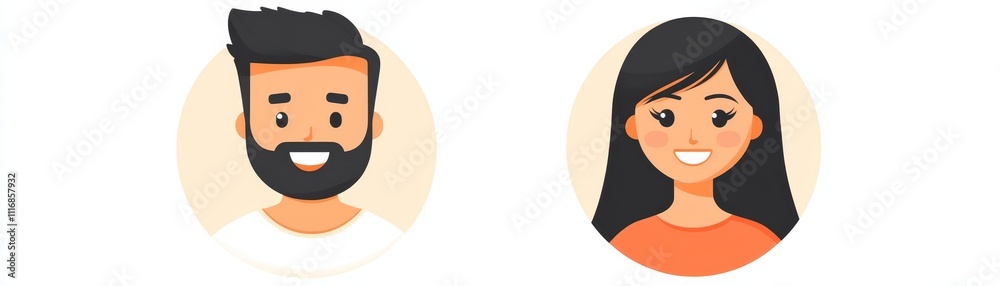 Happy Diverse Couple Avatar Icons Man Woman Profile Pictures Happy Diverse Couple Avatar Icons Man Woman Profile Pictures