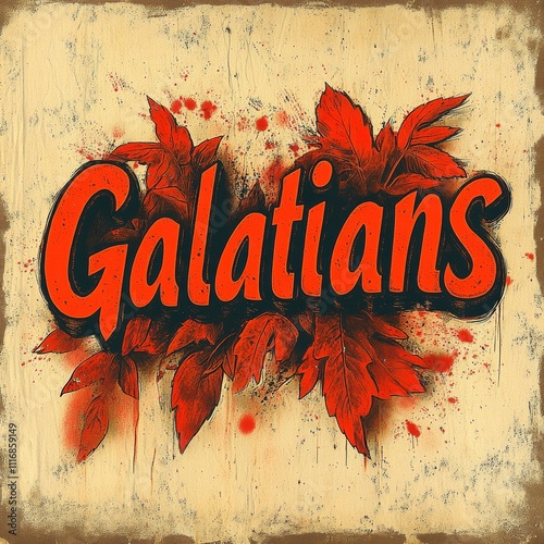 Galatians Vintage Typography Bold Artwork Goudy Style Orange Spirit Freedom Message photo