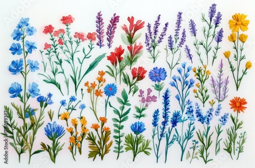 Wildflower Set Botanical Illustration Watercolor Nature Spring Floral Gardening