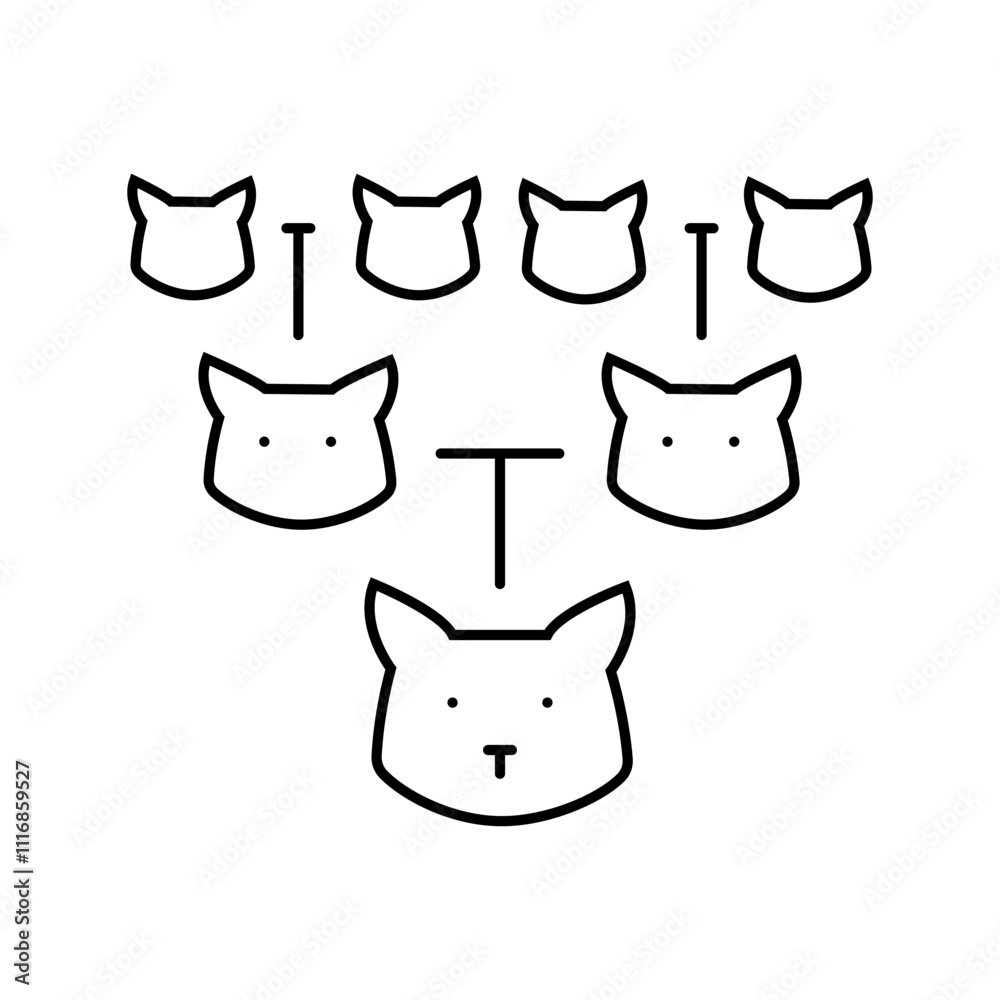 Fototapeta premium pedigree chart cat breeding line icon vector. pedigree chart cat breeding sign. isolated contour symbol black illustration