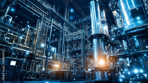 Industrial Plant Refinery Pipes Steel Technology Energy Manufacturing Night