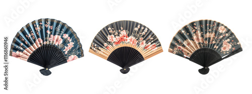 Elegant Decorative Fans on Transparent Background