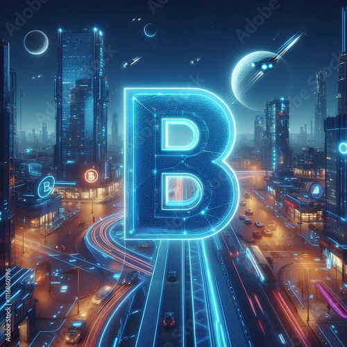 futuristic alphabet letter b photo