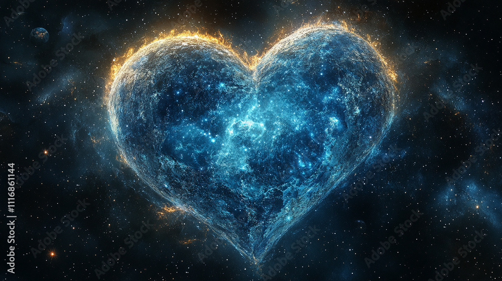planet Earth shaped like a heart floating in the universe symbolizing love for nature unity sustainability global care and environmental harmony glowing with radiant colors and cosmic beauty planet Earth shaped like a heart floating in the universe symbolizing love for nature unity sustainability global care and environmental harmony glowing with radiant colors and cosmic beauty