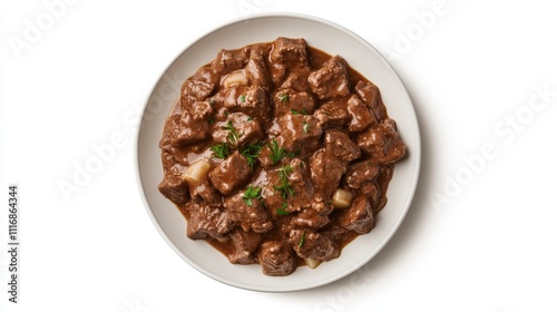 Delicious Beef Stroganoff in White Bowl - Overhead Shot