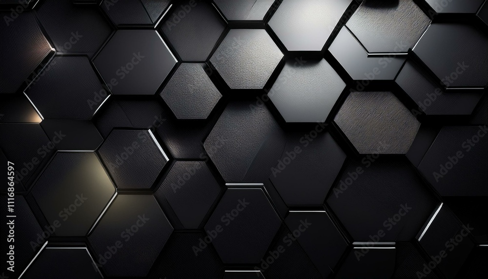 Black hexagonal abstract metal background with light Black hexagonal abstract metal background with light