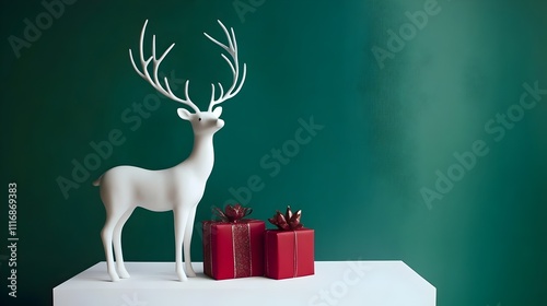 White Stag On Green Christmas Holiday Clean Minimalistic Background photo