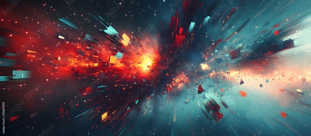 Fototapeta premium Abstract digital art of a vibrant explosion of color and light in space.
