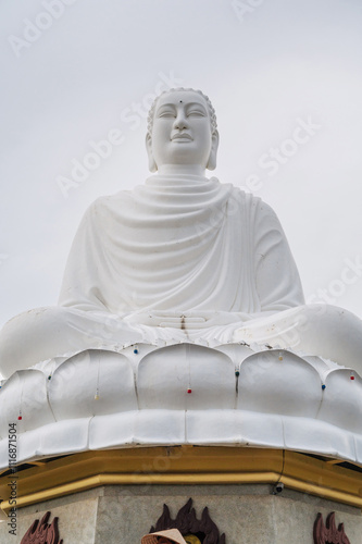 big white Buddha statue at the Buddhist Long Son Pagoda in Nha Trang in Vietnam in Asia photo