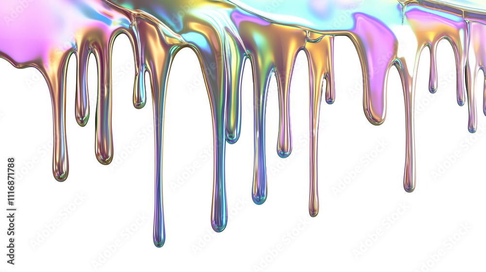 Iridescent holographic melted dripping. isolated, cutout Iridescent holographic melted dripping. isolated, cutout