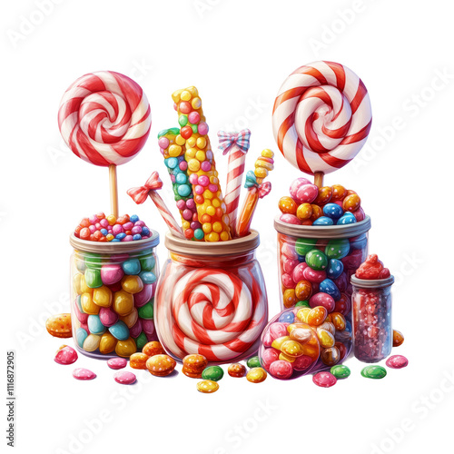 Colorful Candy Display on Transparent Background