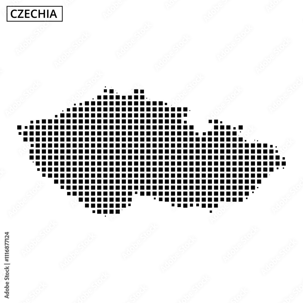 Fototapeta premium Black and white dotted map of the Czech Republic with distinct geographical outline