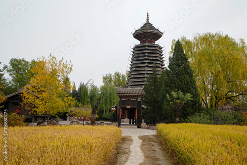 Drum Tower and Paddy Field of Dong Nationality in China Ethnic Museum photo