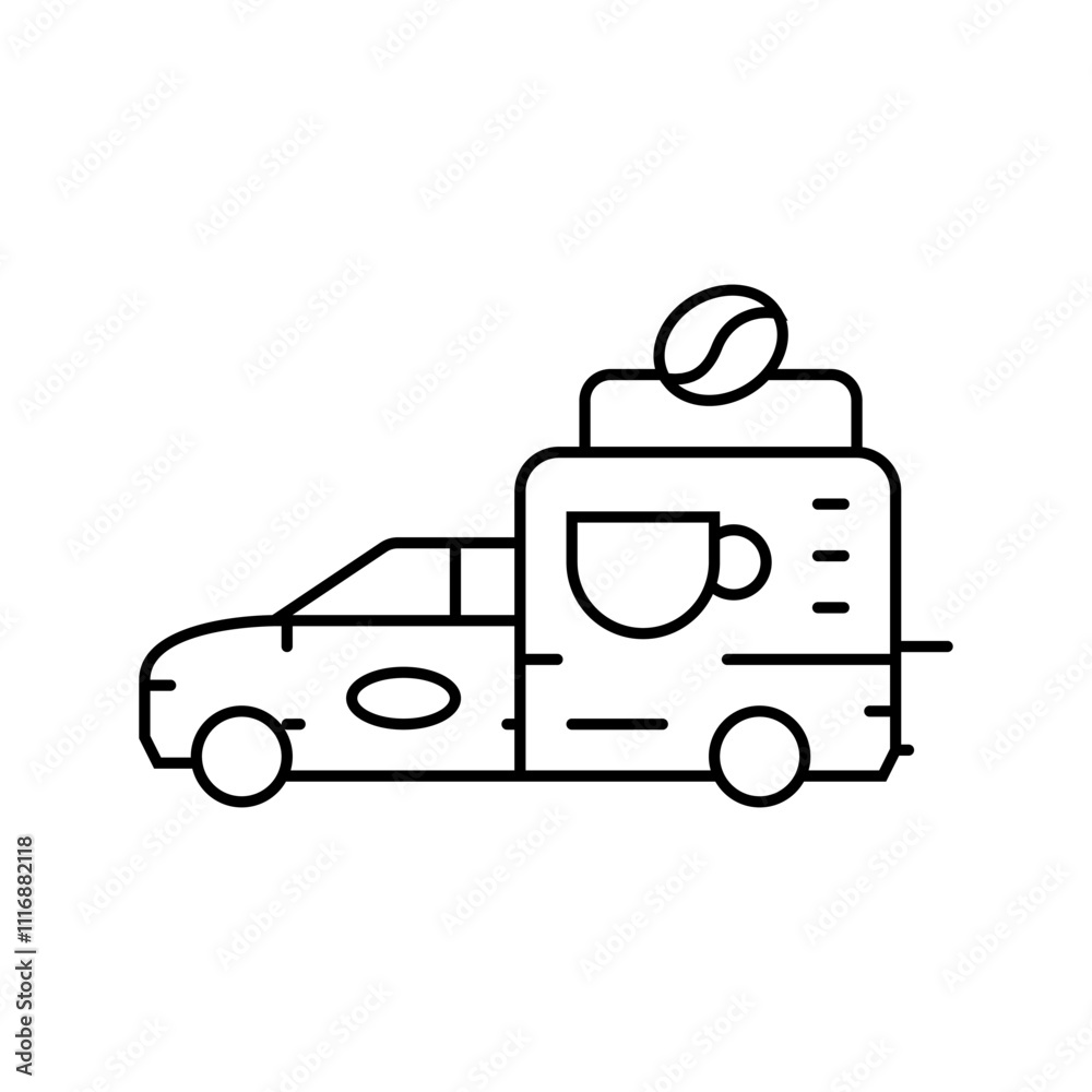 coffee food truck line icon vector. coffee food truck sign. isolated contour symbol black illustration coffee food truck line icon vector. coffee food truck sign. isolated contour symbol black illustration