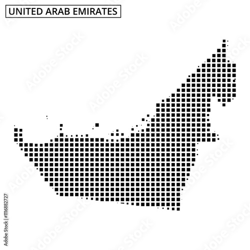 Map of UAE in dot pattern showcasing key geographical features and locations