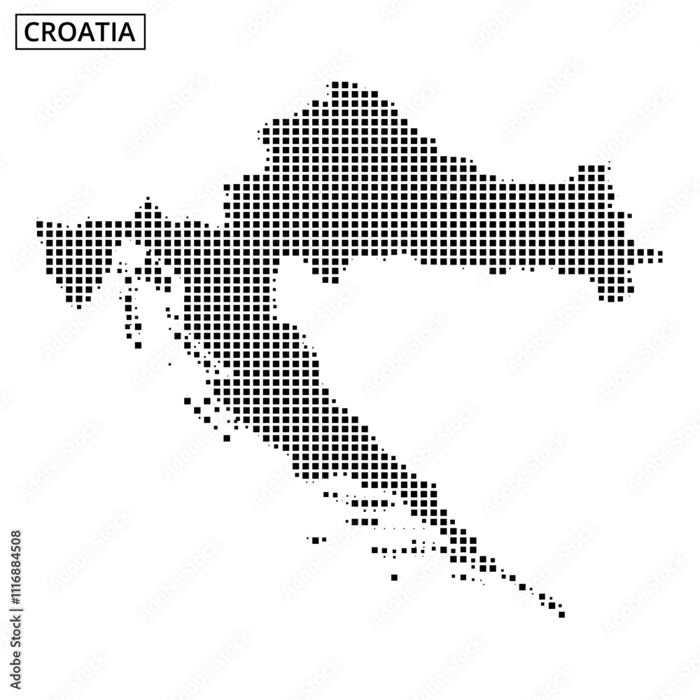 Obraz premium Black dot map of Croatia on a white background highlighting its shape