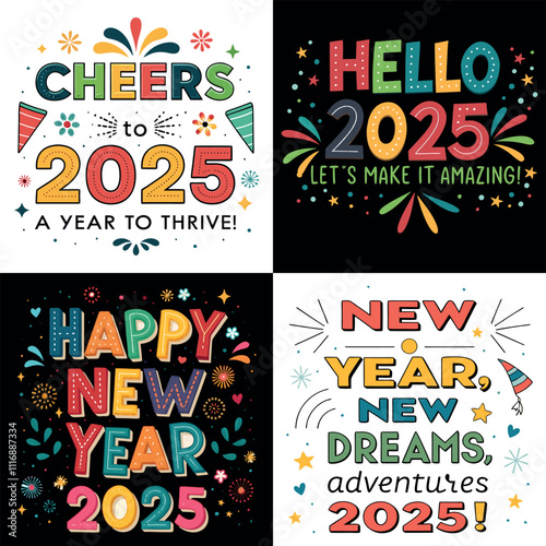 Happy New Year 2025 Typography T Shirt Design 03