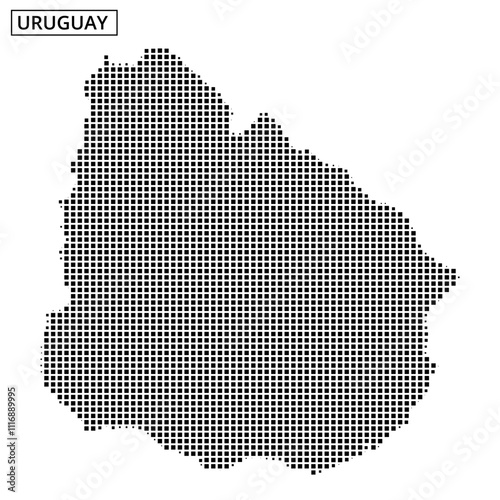 Map outline of Uruguay displayed with a dotted pattern and geographical lines