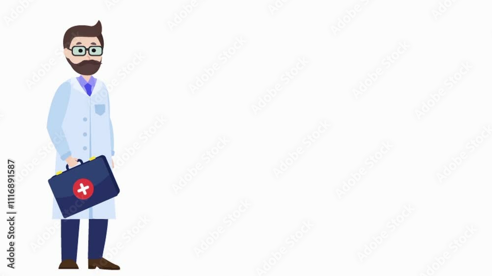illustration and icon of a doctor carrying a suitcase illustration and icon of a doctor carrying a suitcase