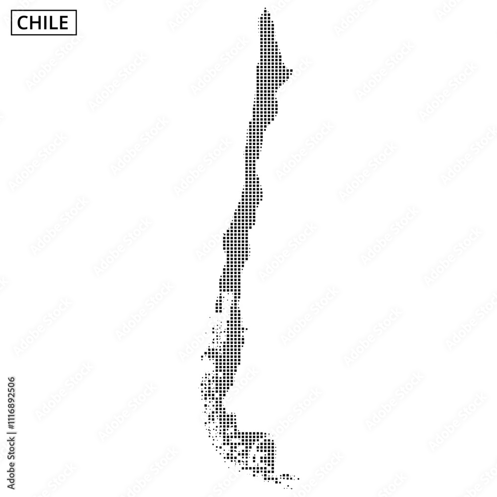 Fototapeta premium Outline of Chile with dotted pattern and colorful waves in the background