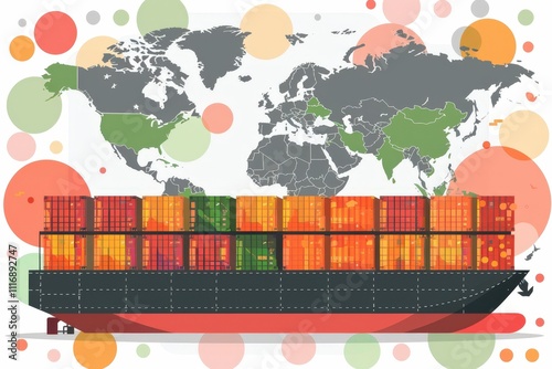 A large ship is on a map of the world
