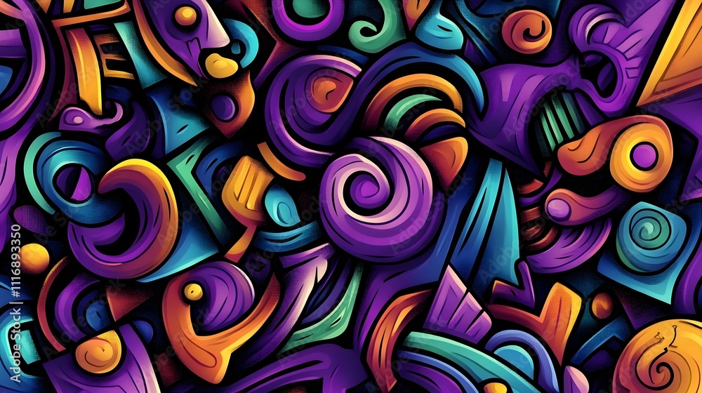 Fototapeta premium Abstract colorful doodle art background with various shapes and patterns.